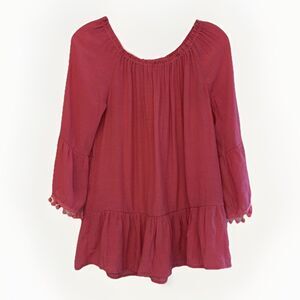 Spense On / Off Shoulder Pink Peplum Pom Pom Sleeve Trim Pullover Top Size Small